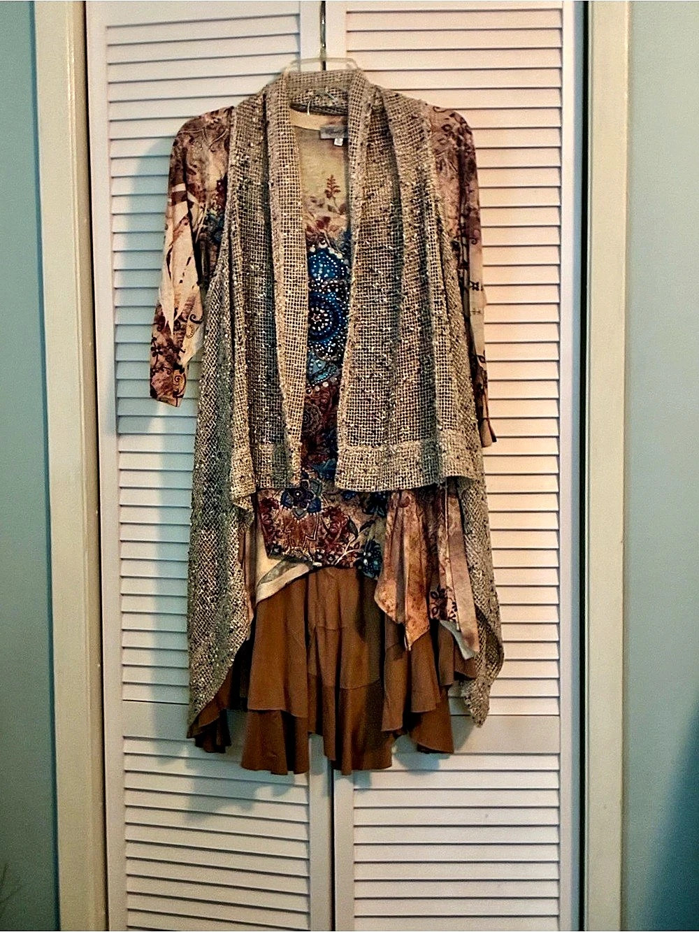 Closet Full Abstract Layered Tunic Set Brown & Blue XL